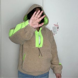 Forever 21 Brown Tan Hoodie With Neon Green